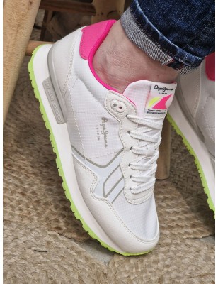 Baskets femme Pepe Jeans Brit neon blanches