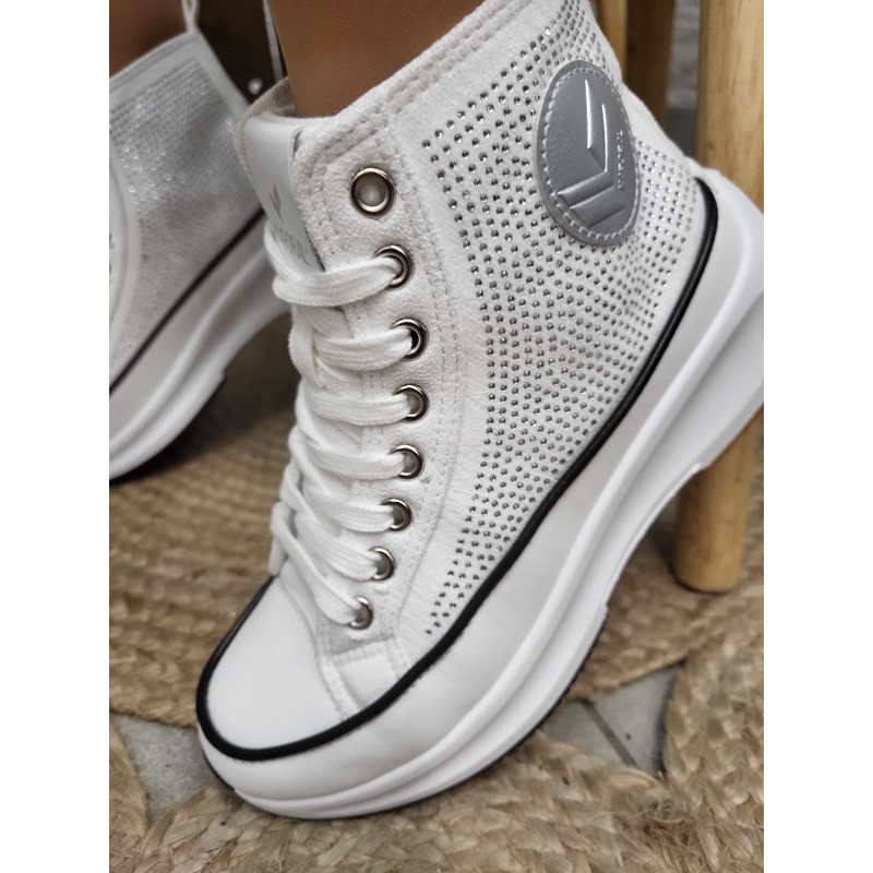 Baskets femme montantes Kaporal Christa blanches strass