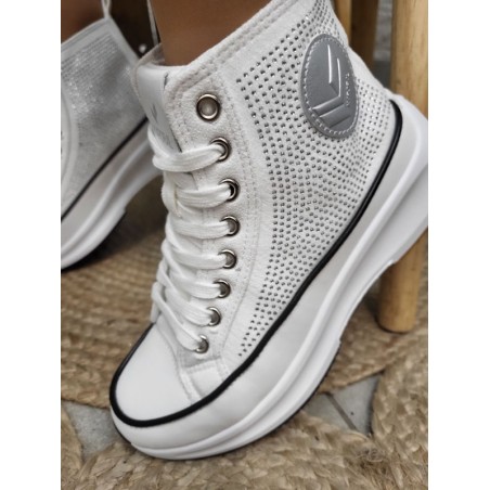Baskets femme montantes Kaporal Christa blanches strass