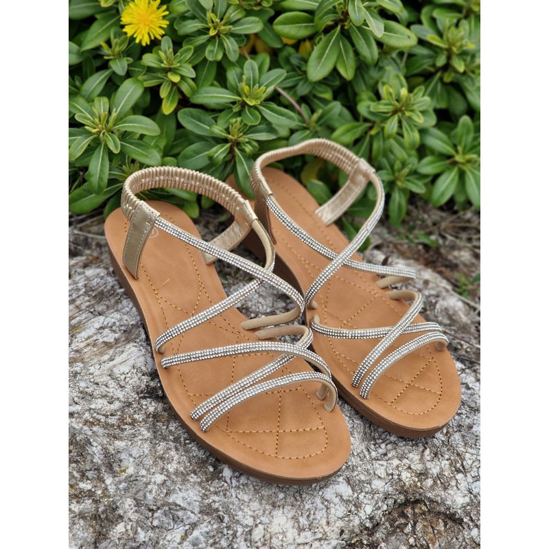 Sandales femme strass Tina dorées