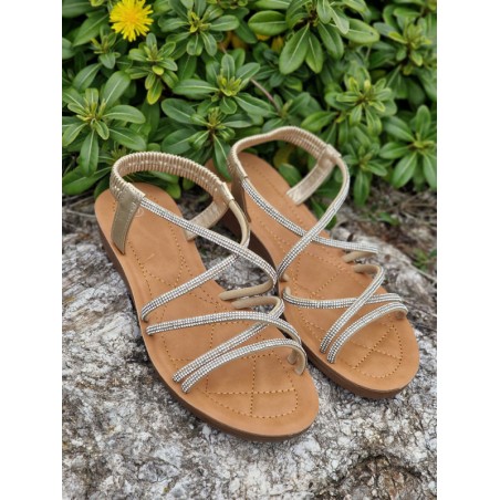 Sandales femme strass Tina dorées