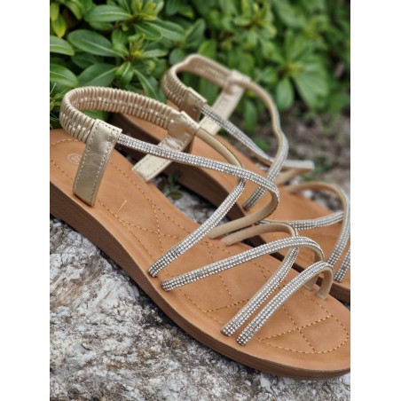 Sandales femme strass Tina dorées