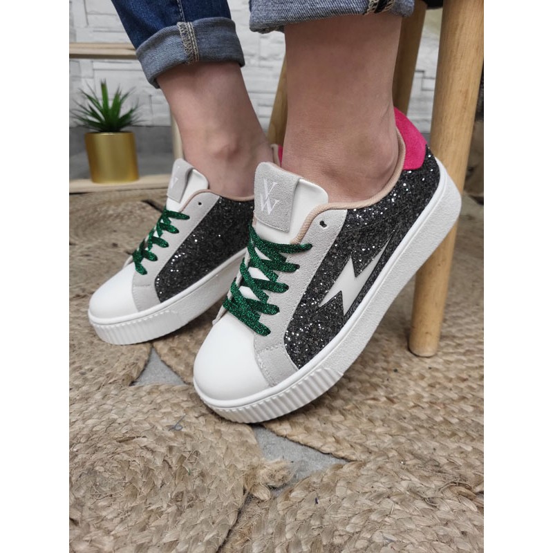 Baskets femme paillette Vanessa Wu Nancy noires