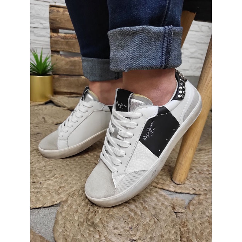 Baskets cuir femme Pepe Jeans lane glam blanches Baskets cuir femme Pepe Jeans lane glam blanches