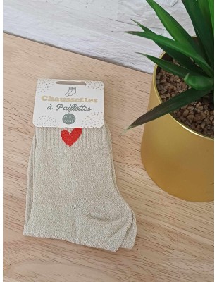 Chaussettes à paillettes coeur dorées