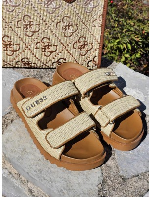 Mules femme Guess Fadeliza beige paille