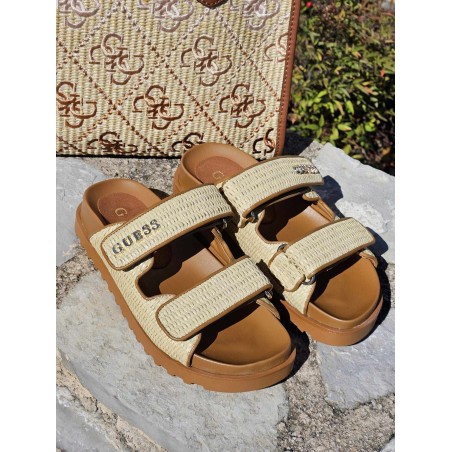 Mules femme Guess Fadeliza beige paille