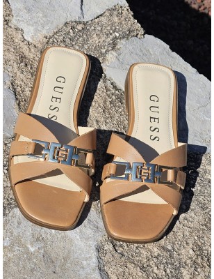 Mules femme Guess cuir Realla camel