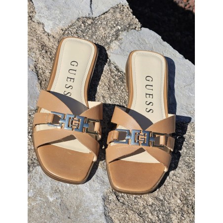 Mules femme Guess cuir Realla camel
