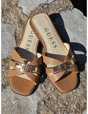 Mules femme Guess cuir Realla camel