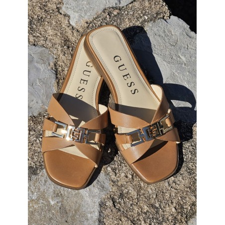 Mules femme Guess cuir Realla camel