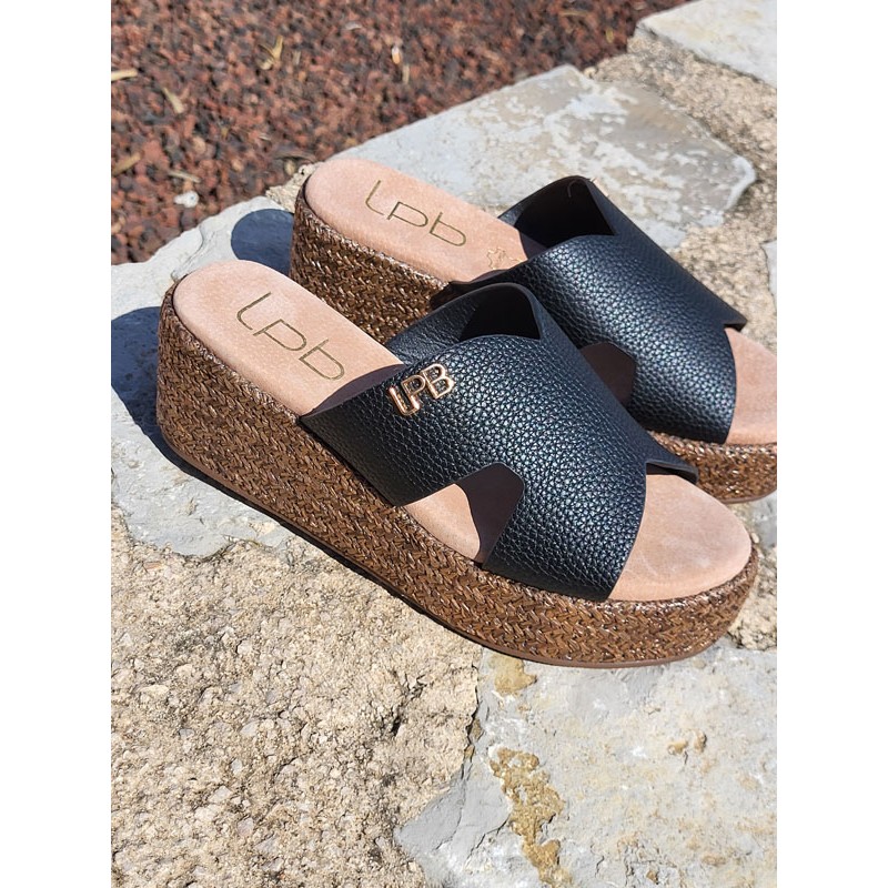 Mules femme compensées LPB Lorelei noires Mules femme compensées LPB Lorelei noires