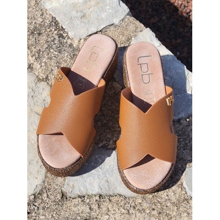 Mules femme compensées LPB Lorelei camel
