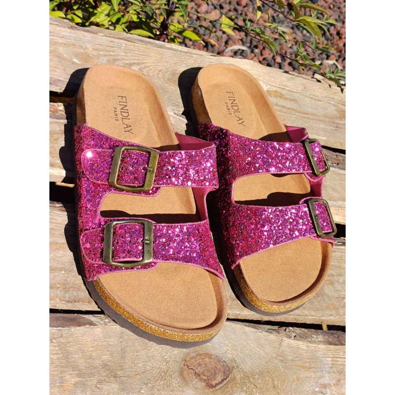 Mules femme Olessia fushia paillettées