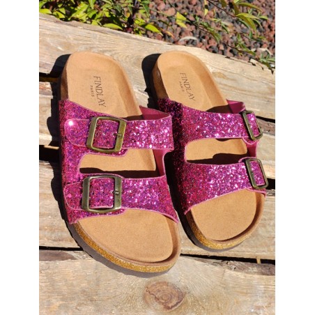 Mules femme Olessia fushia paillettées