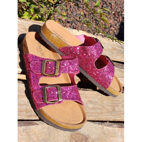 Mules femme Olessia fushia paillettées