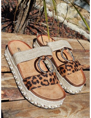 Mules femme à plateforme Cory leopard