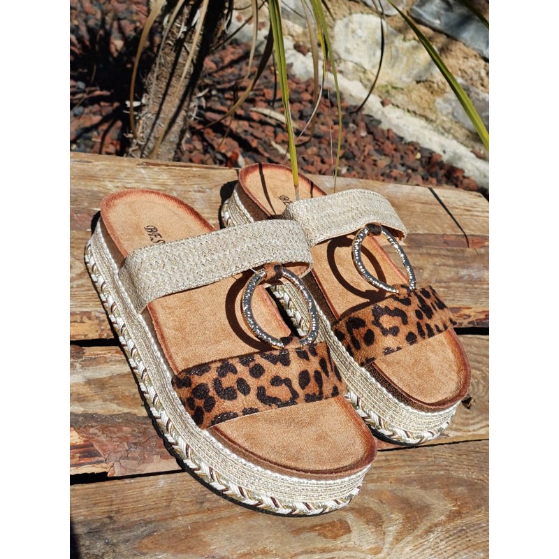 Mules femme à plateforme Cory leopard