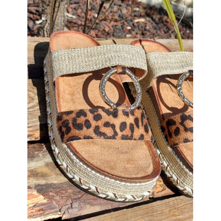Mules femme à plateforme Cory leopard