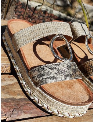Mules femme à plateforme Cory serpent