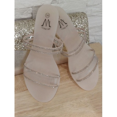 Mules femme Rebecca transparentes et rose gold