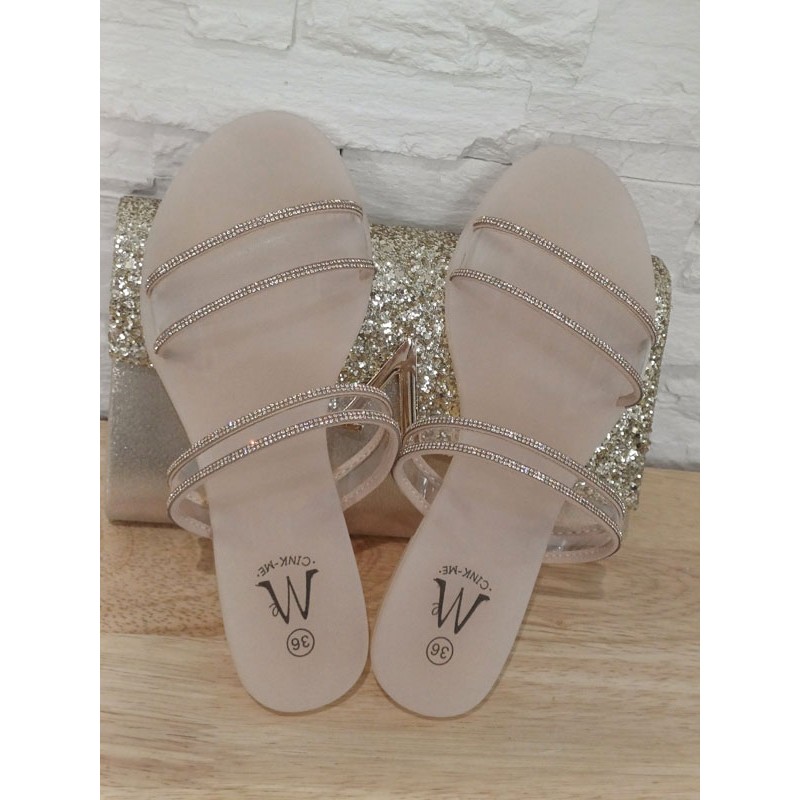 Mules femme Rebecca transparentes et rose gold
