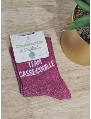 Chaussettes à paillettes "team casse-couille" fushia