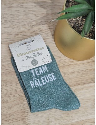 Chaussettes à paillettes "team râleuse" vertes