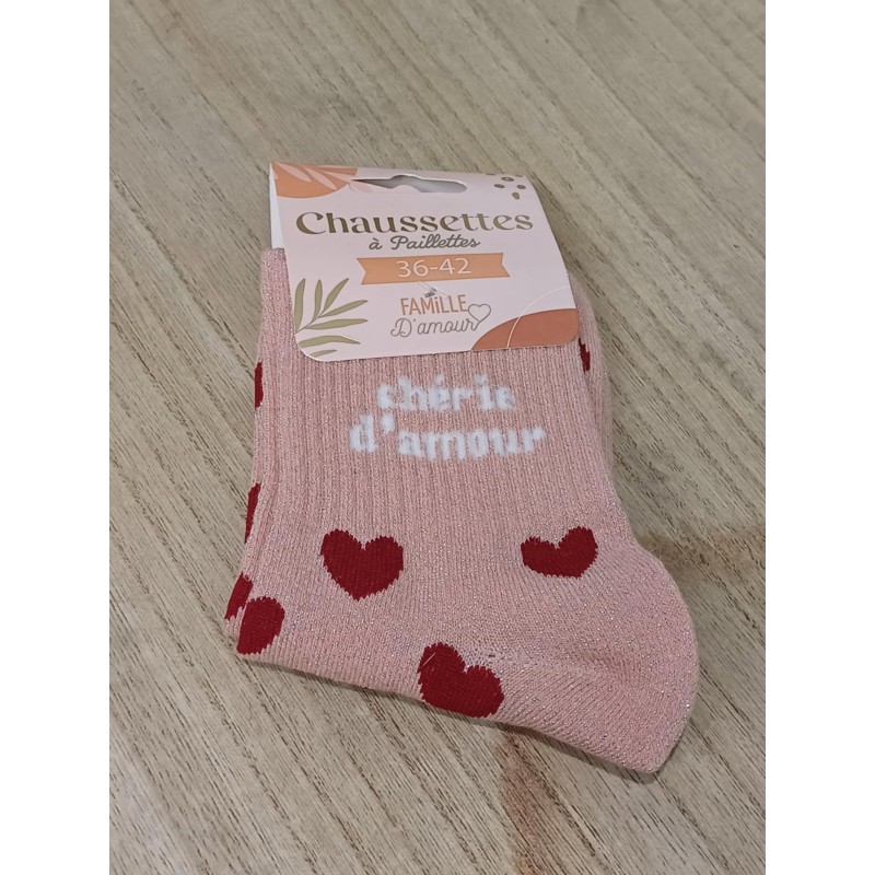 Chaussettes à paillettes "chérie d'amour" roses