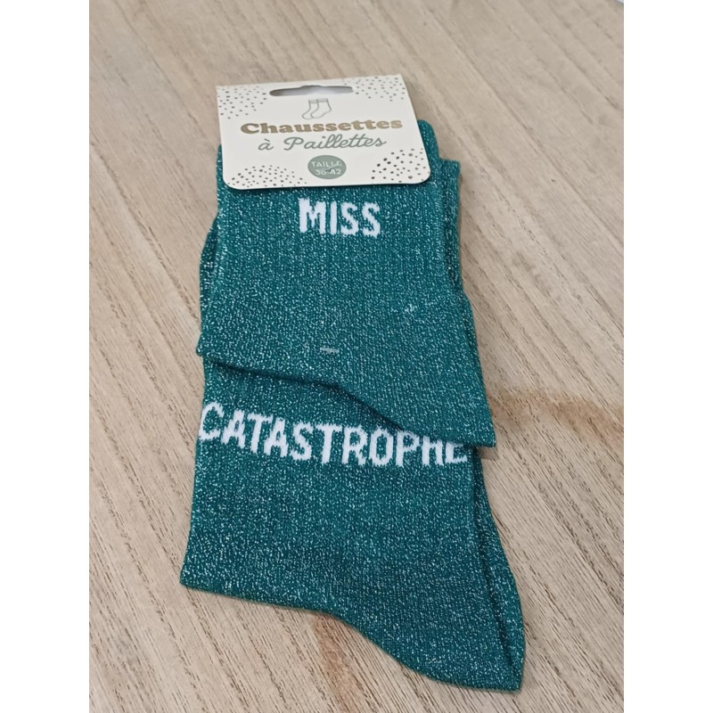Chaussettes à paillettes duo "miss catastrophe" vertes