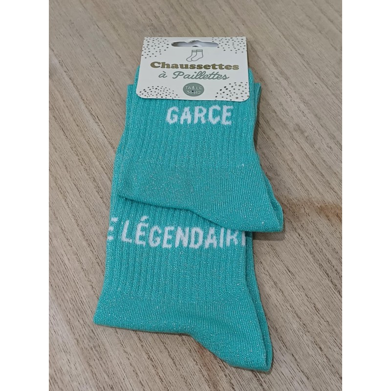 Chaussettes à paillettes duo "garce legendaire" turquoise