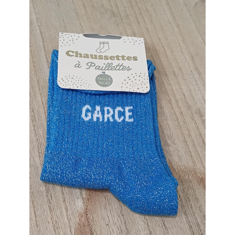 Chaussettes à paillettes "garce" bleues