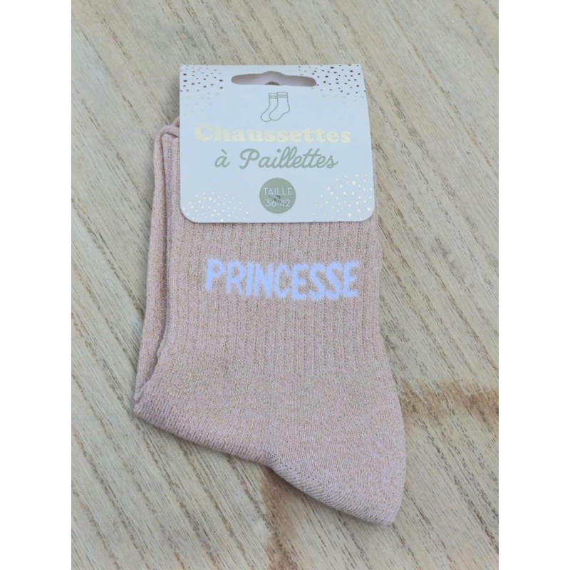 Chaussettes à paillettes "princesse" roses/blanches