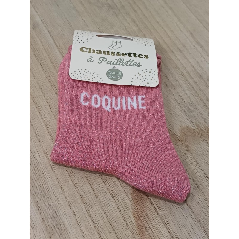Chaussettes à paillettes "coquine" roses