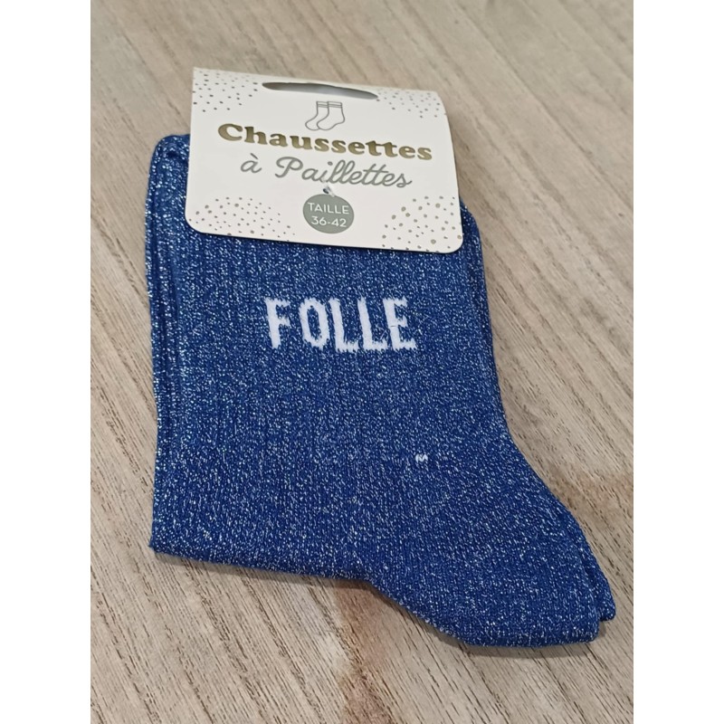 Chaussettes à paillettes "folle" bleues