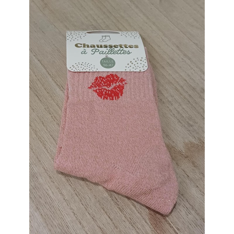 Chaussettes à paillettes bouche roses