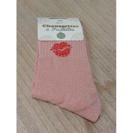Chaussettes à paillettes bouche roses