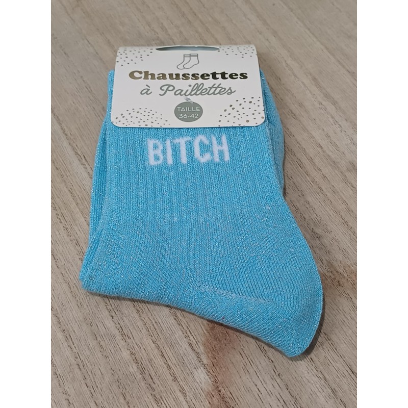 Chaussettes à paillettes "bitch" bleues