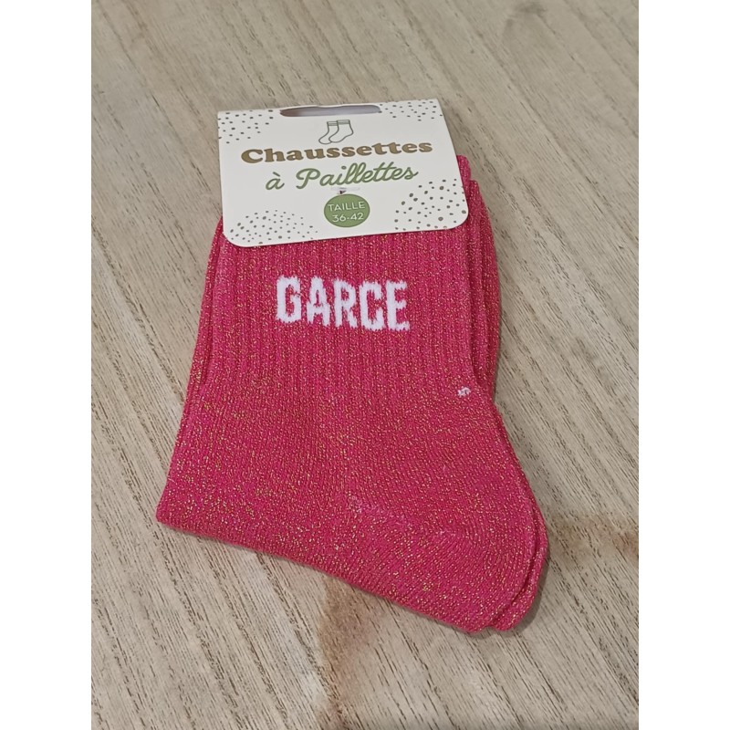 Chaussettes à paillettes "garce" fushia