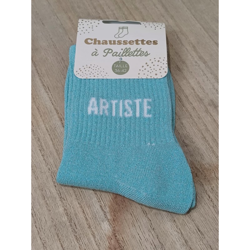 Chaussettes à paillettes "artiste" bleues