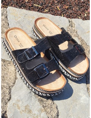 Mules femme à plateforme Ginala noires