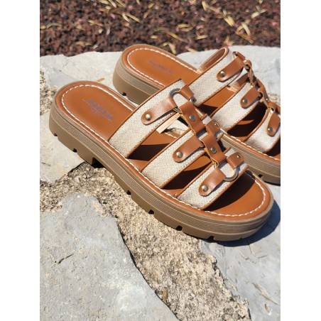 Mules femme Anissa beige et camel