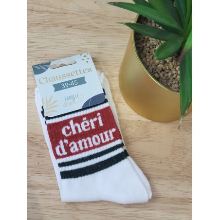 Chaussettes homme "cheri d'amour" blanches