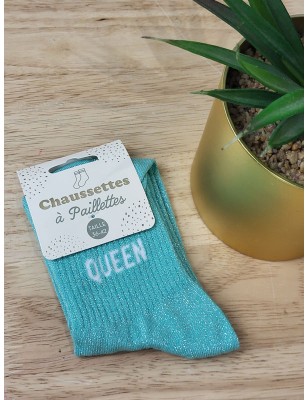 Chaussettes à paillettes "queen" turquoise
