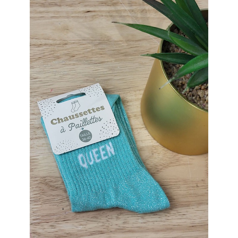 Chaussettes à paillettes "queen" turquoise
