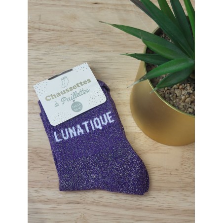 Chaussettes à paillettes "lunatique" violettes