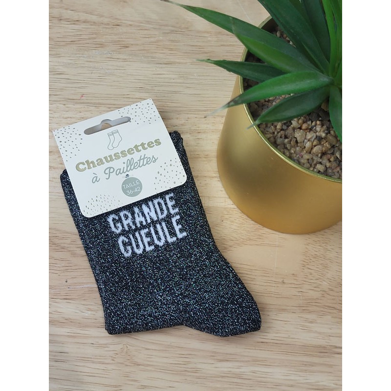Chaussettes à paillettes "grande gueule" noires
