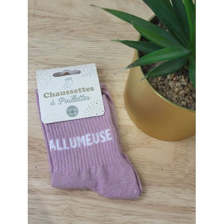 Chaussettes à paillettes "allumeuse" violettes