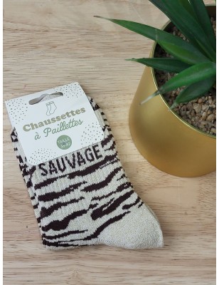 Chaussettes à paillettes "sauvage" beiges rayures