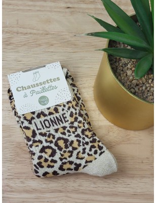 Chaussettes à paillettes "lionne" beiges